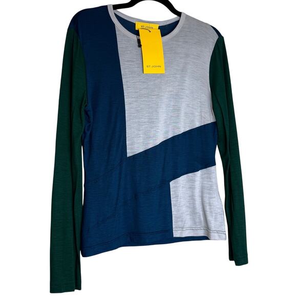 St. John Top Blouse Womens Medium Silk Blend Long Sleeve $295 Nautical SOFT NEW - Picture 1 of 13